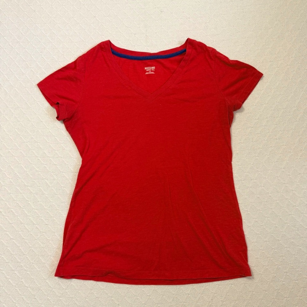 Mossimo Supply Co Womens Red V-Neck Short Sleeve T-Shirt Size Large